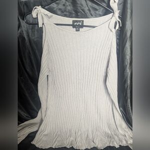 NWOT ECI New York Women's Light Grey Cold Shoulder Ribbed Tie Sweater Top in XL